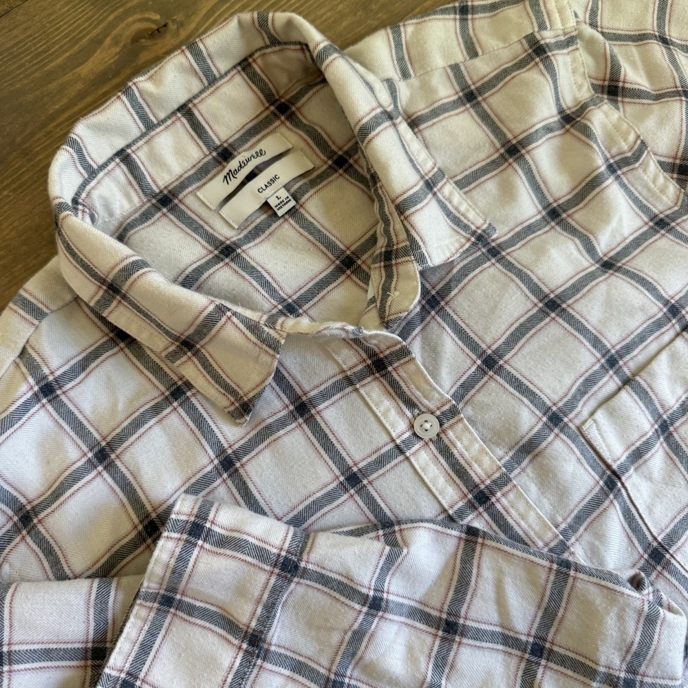 Madewell Womens Large Classic Fit Plaid Long Sleeve Flannel Button Up Shirt